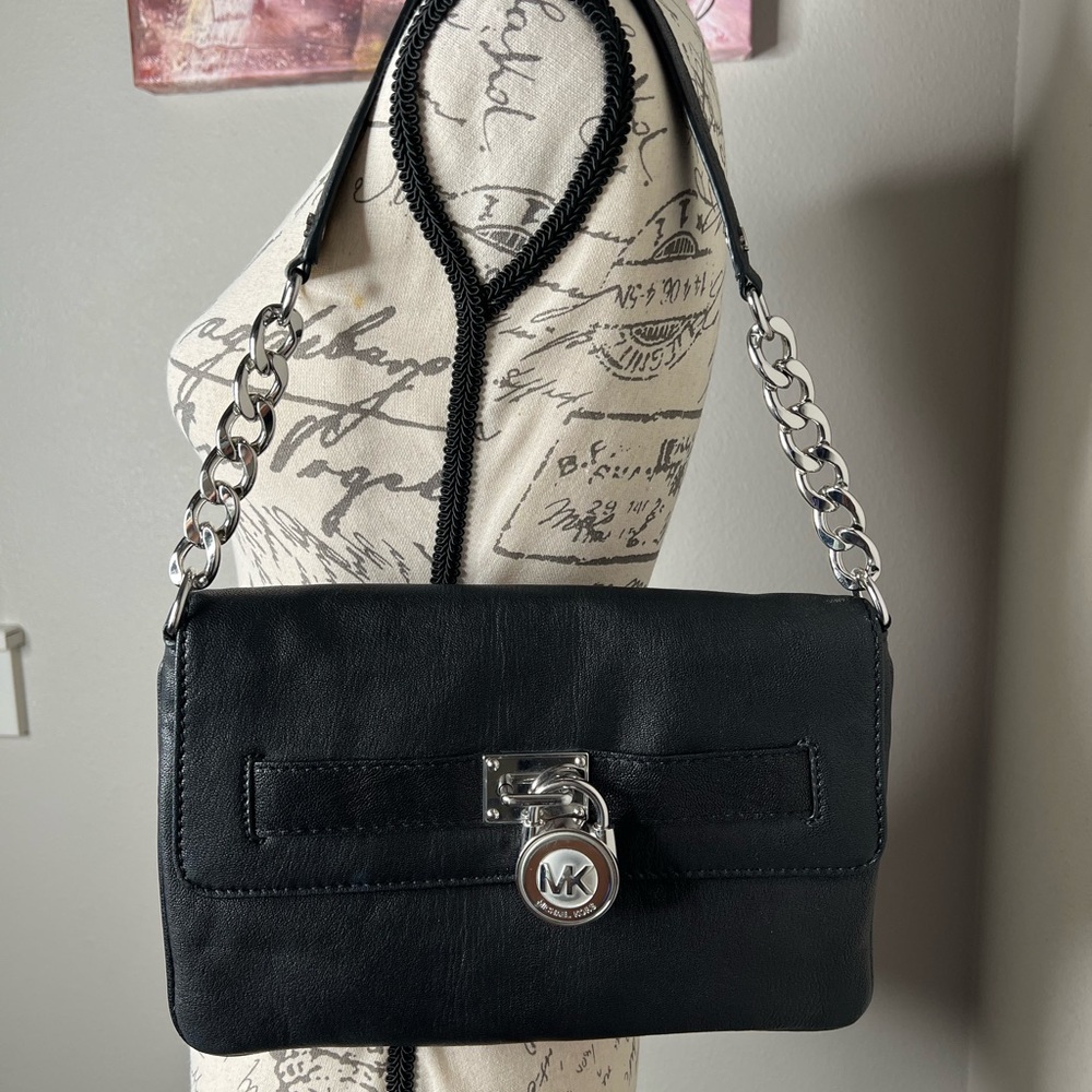 Michael Kors Black Shoulder Bag with Silver Chain